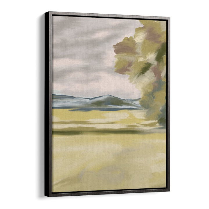 Captivating BRANCHING SHADOWS II, LANDSCAPE PAINTINGS in a sleek black floater frame, enhancing your living space.