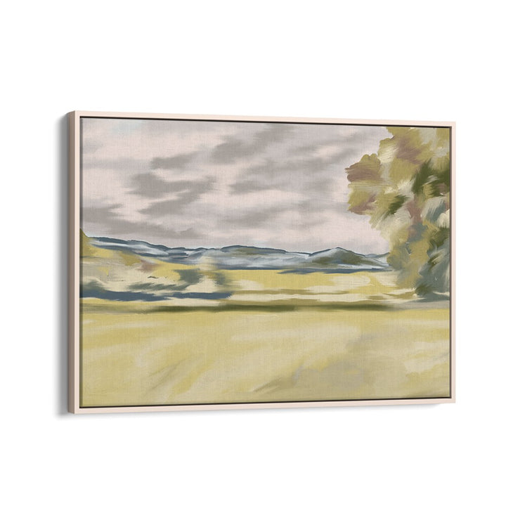 Elegant BRANCHING SHADOWS, LANDSCAPE PAINTINGS in oak wood floater frame, enhancing your space with nature's beauty.