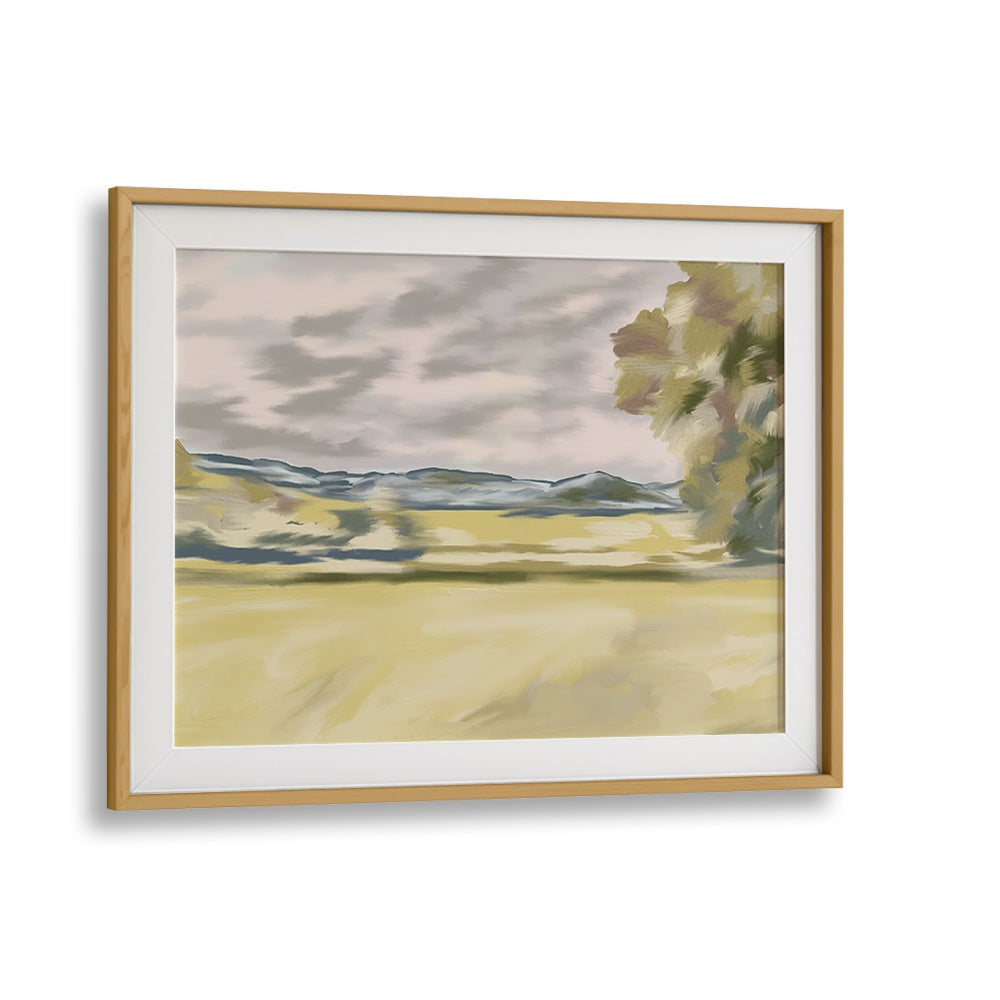 Stunning BRANCHING SHADOWS, LANDSCAPE PAINTINGS in a chic oak frame, perfect for enhancing your space with nature's beauty.