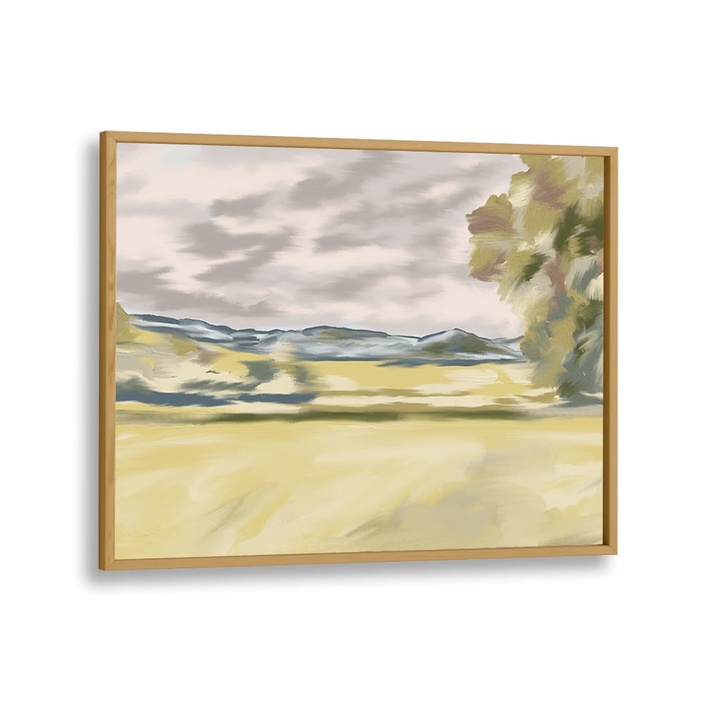 Elegant BRANCHING SHADOWS, LANDSCAPE PAINTINGS in an oak frame, showcasing serene natural beauty for your space.