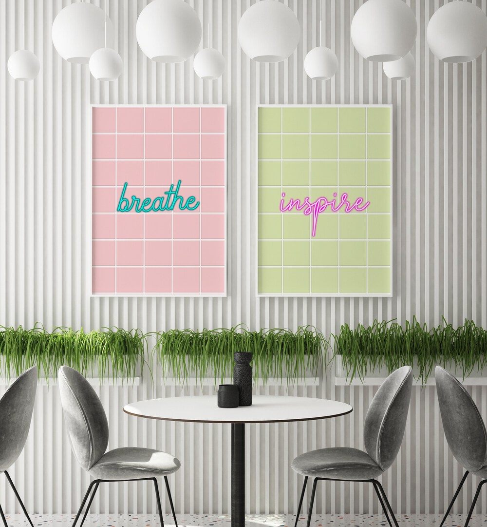 BREATHE & INSPIRE set of 2 paintings in pastel tones, perfect for adding positivity to your space.