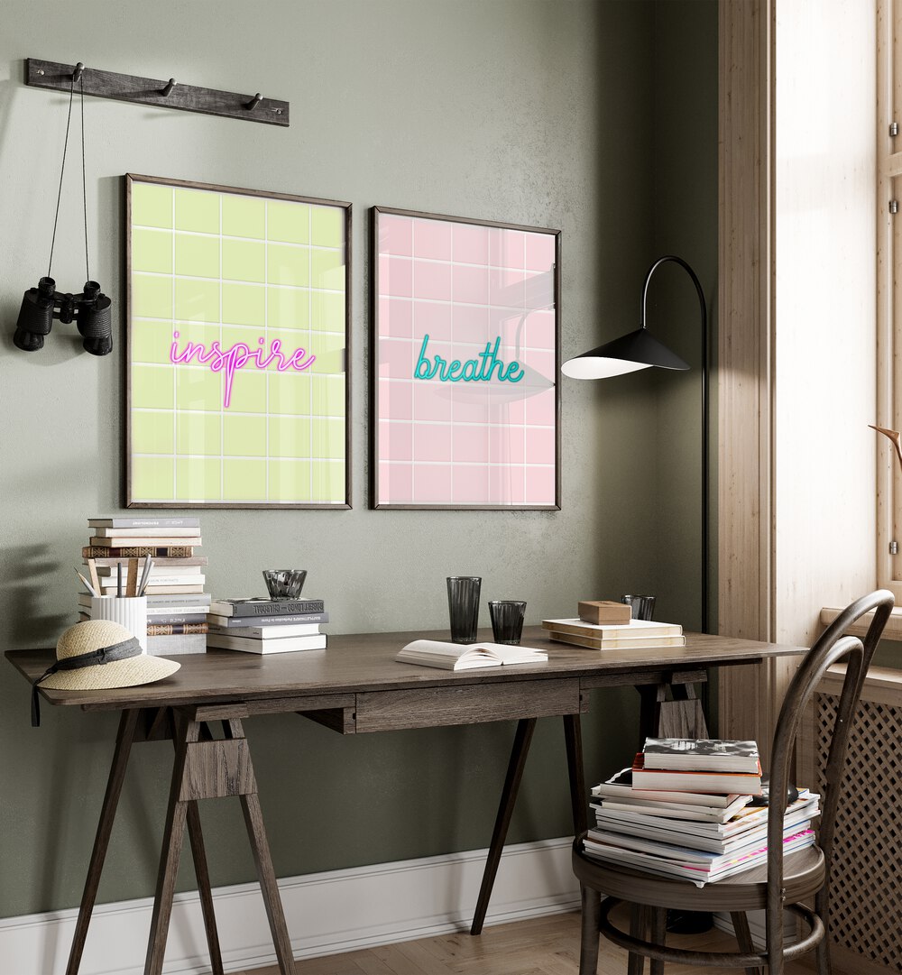 BREATHE & INSPIRE set of 2 paintings in calming pastel tones, perfect for uplifting any space.