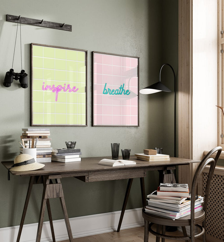 BREATHE & INSPIRE set of 2 paintings in calming pastel tones, perfect for uplifting any space.