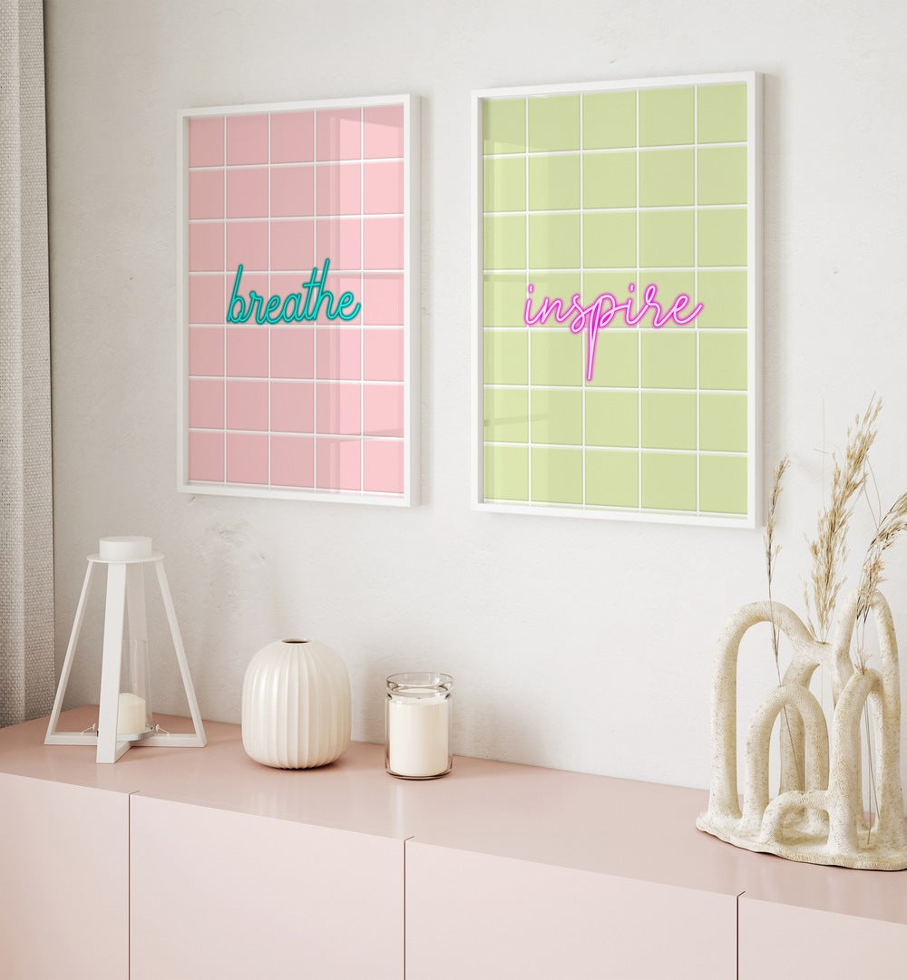 BREATHE & INSPIRE set of 2 paintings in calming pastel tones, perfect for uplifting your home decor.