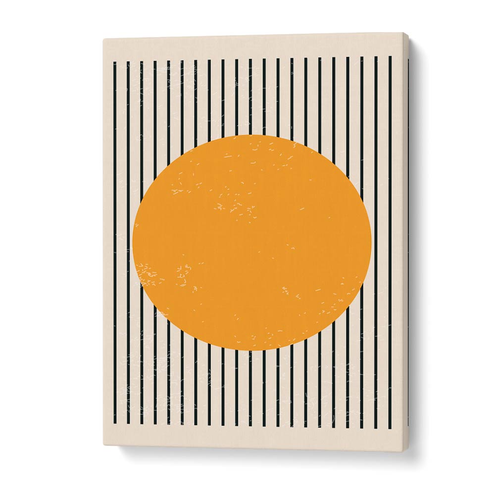 Bright Minimal Series IV, Boho Art Paintings features a striking orange circle against vertical stripes by Jay Stanley.