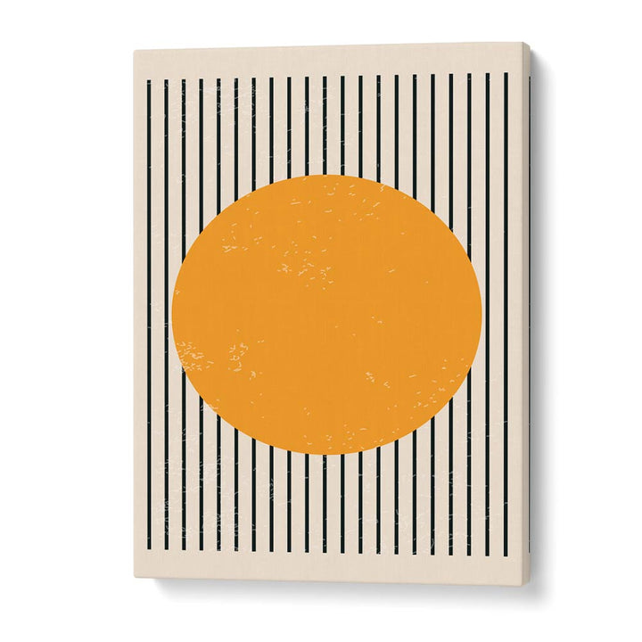 Bright Minimal Series IV, Boho Art Paintings features a striking orange circle against vertical stripes by Jay Stanley.