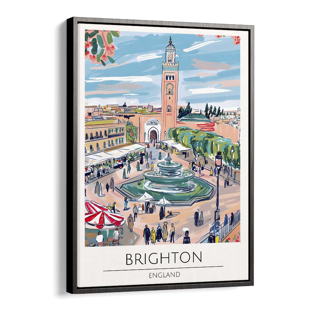 Colorful BRIGHTON - ENGLAND, TRAVEL POSTERS in a stylish black floater frame, perfect for home decor.
