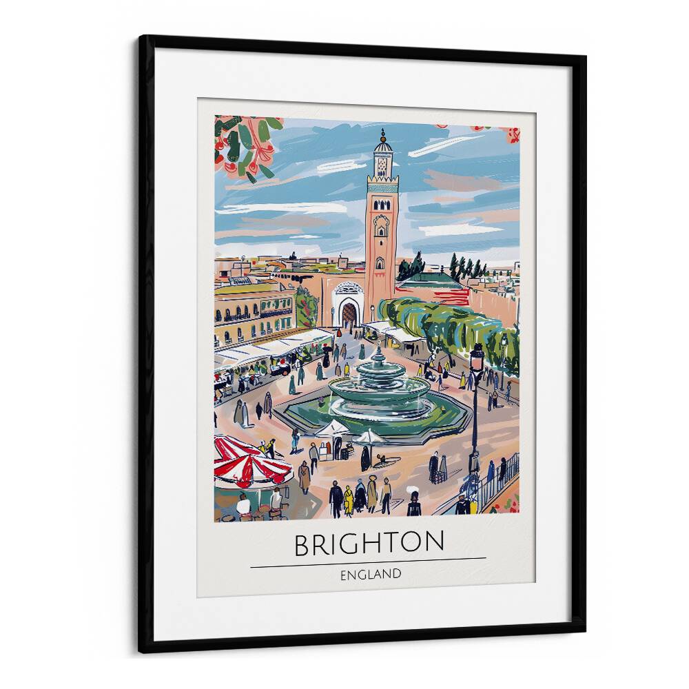 Stylish BRIGHTON - ENGLAND, TRAVEL POSTERS in a black frame, perfect for adding charm to any space.