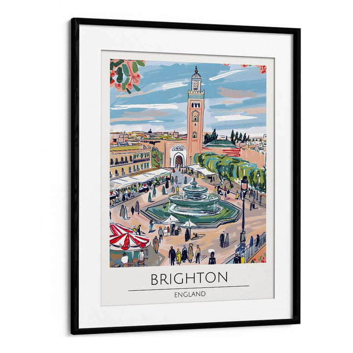 Stylish BRIGHTON - ENGLAND, TRAVEL POSTERS in a black frame, perfect for adding charm to any space.