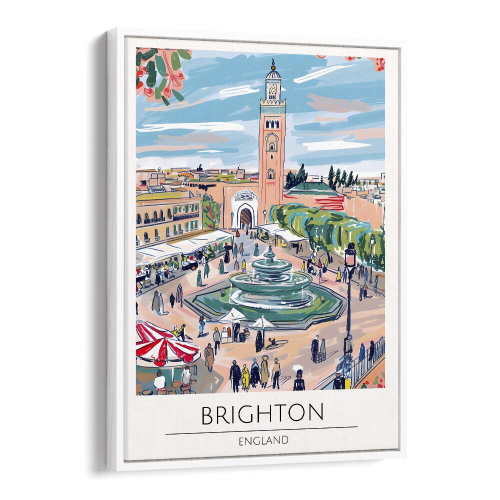 Brighton - England, travel posters showcasing the city's charm in a stylish white floater frame for your home decor.