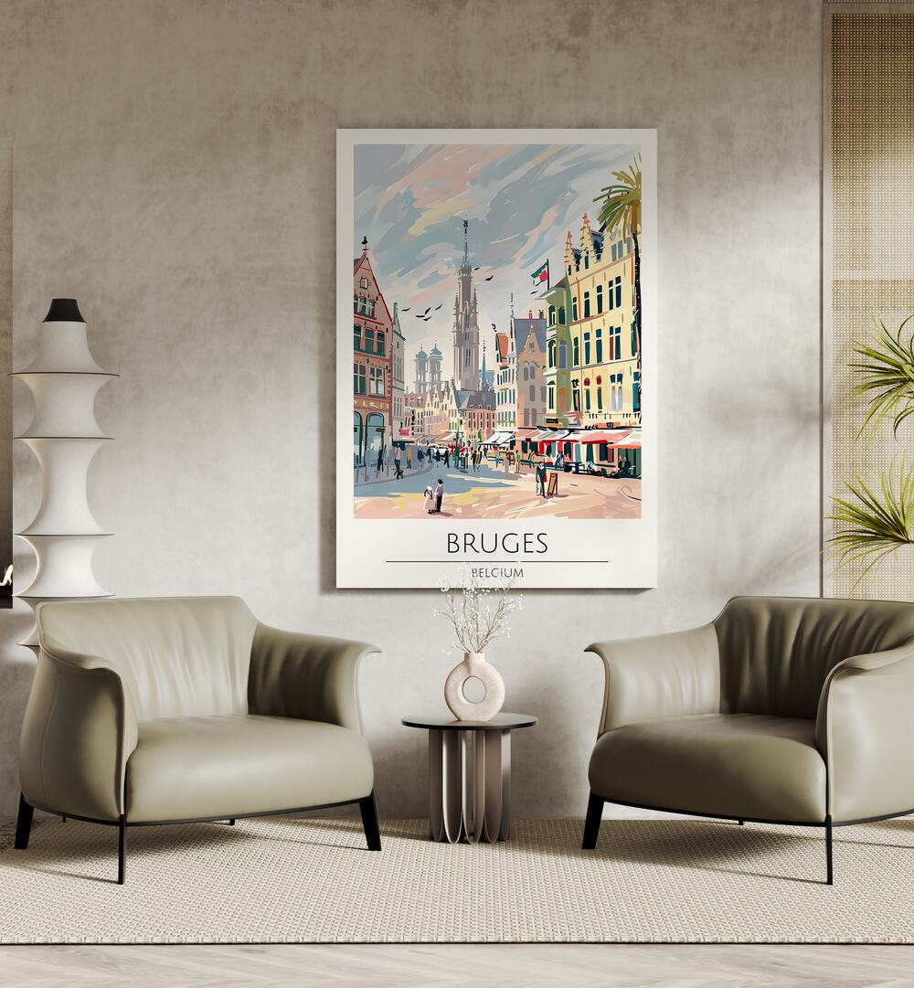 Stunning BRUGES - BELGIUM, TRAVEL POSTERS showcasing the charm of Bruges, perfect for art lovers and travel enthusiasts.