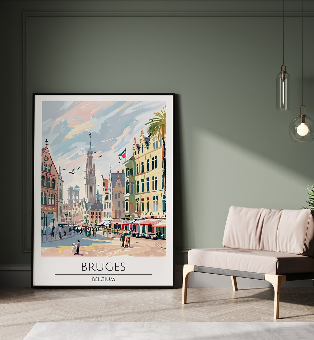 Stunning BRUGES - BELGIUM, TRAVEL POSTERS showcasing the city's charm, perfect for art lovers and travel enthusiasts.