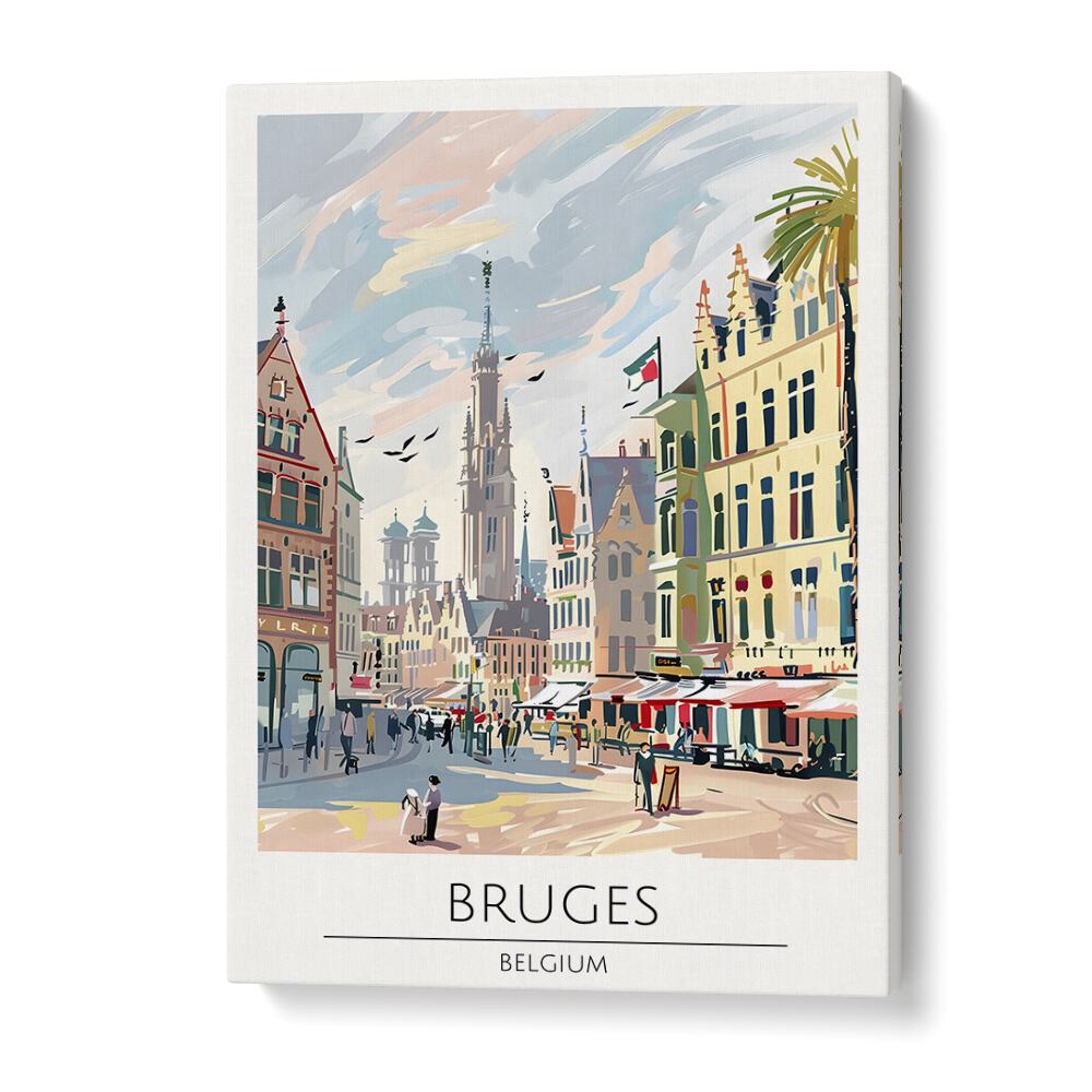 Stunning BRUGES - BELGIUM, TRAVEL POSTERS showcasing the charm of Bruges in vibrant colors and artistic detail.