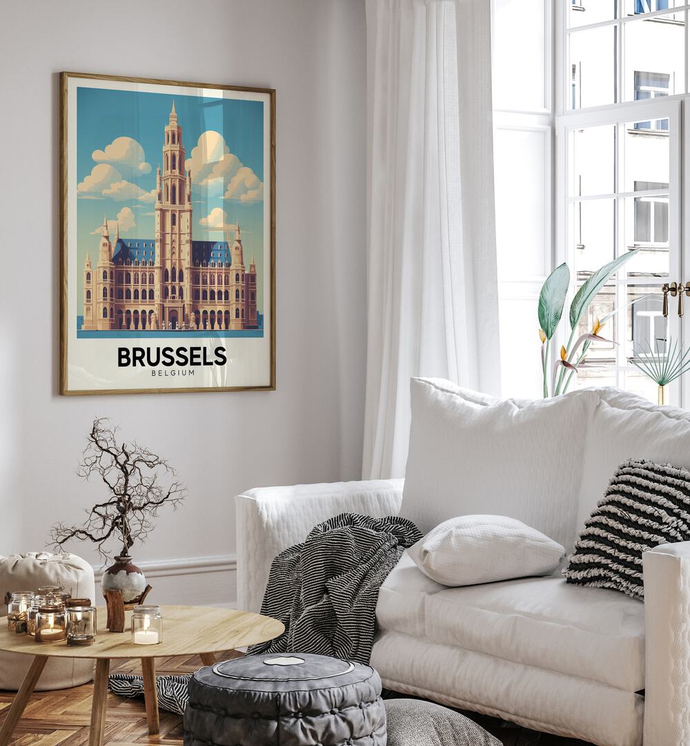 Stylish interior featuring BRUSSELS - BELGIUM-II, TRAVEL POSTERS, showcasing the city's historical elegance.