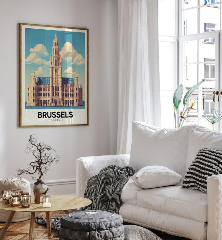 Stylish interior featuring BRUSSELS - BELGIUM-II, TRAVEL POSTERS, showcasing the city's historical elegance.