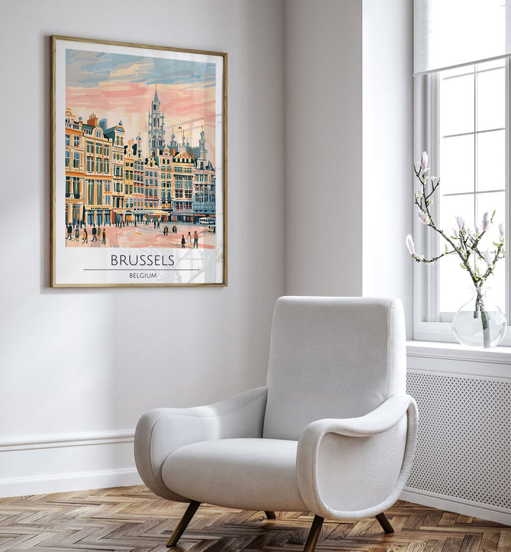 Stylish BRUSSELS - BELGIUM-I, TRAVEL POSTERS art print showcasing the charm of Belgium's capital in elegant decor.