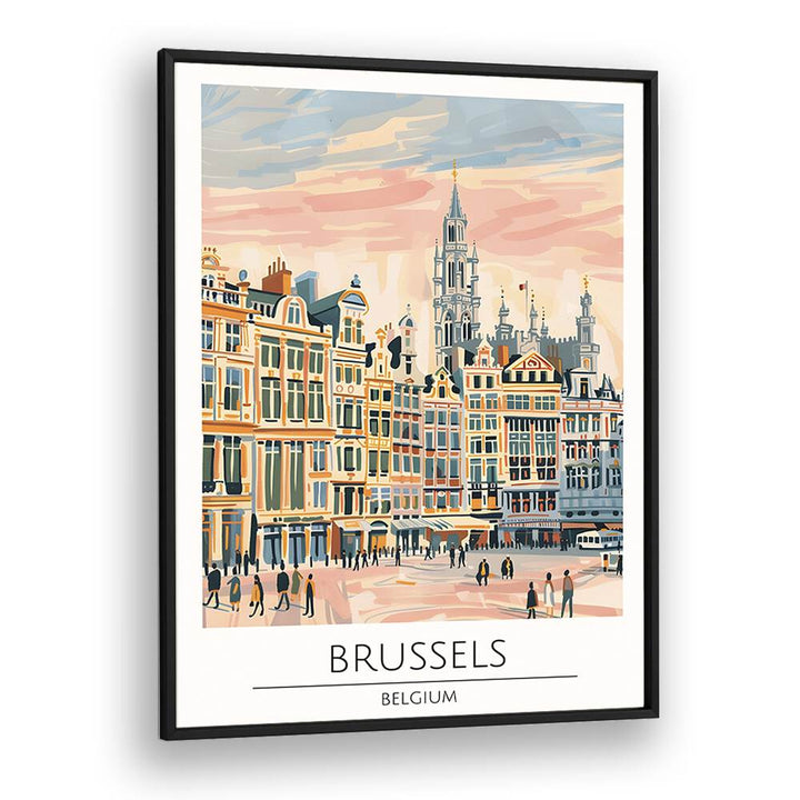 Stylish BRUSSELS - BELGIUM-I, TRAVEL POSTERS in a black frame, showcasing the charm of Belgium's capital.