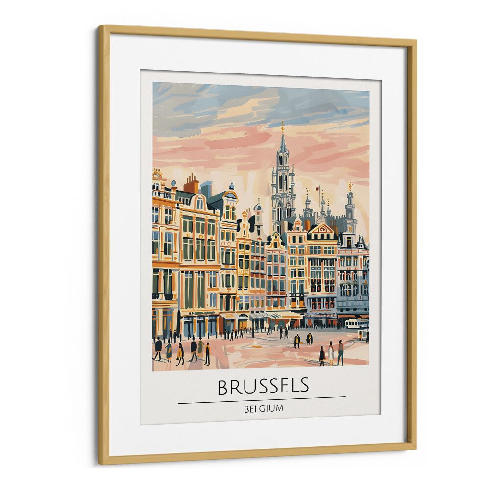 Framed BRUSSELS - BELGIUM-I, TRAVEL POSTERS showcasing the city's charm and architectural beauty in vibrant colors.