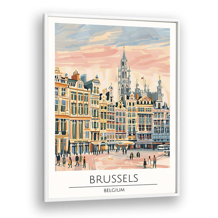 Stylish BRUSSELS - BELGIUM-I, TRAVEL POSTERS in a white frame, showcasing the charm of Belgium's capital.
