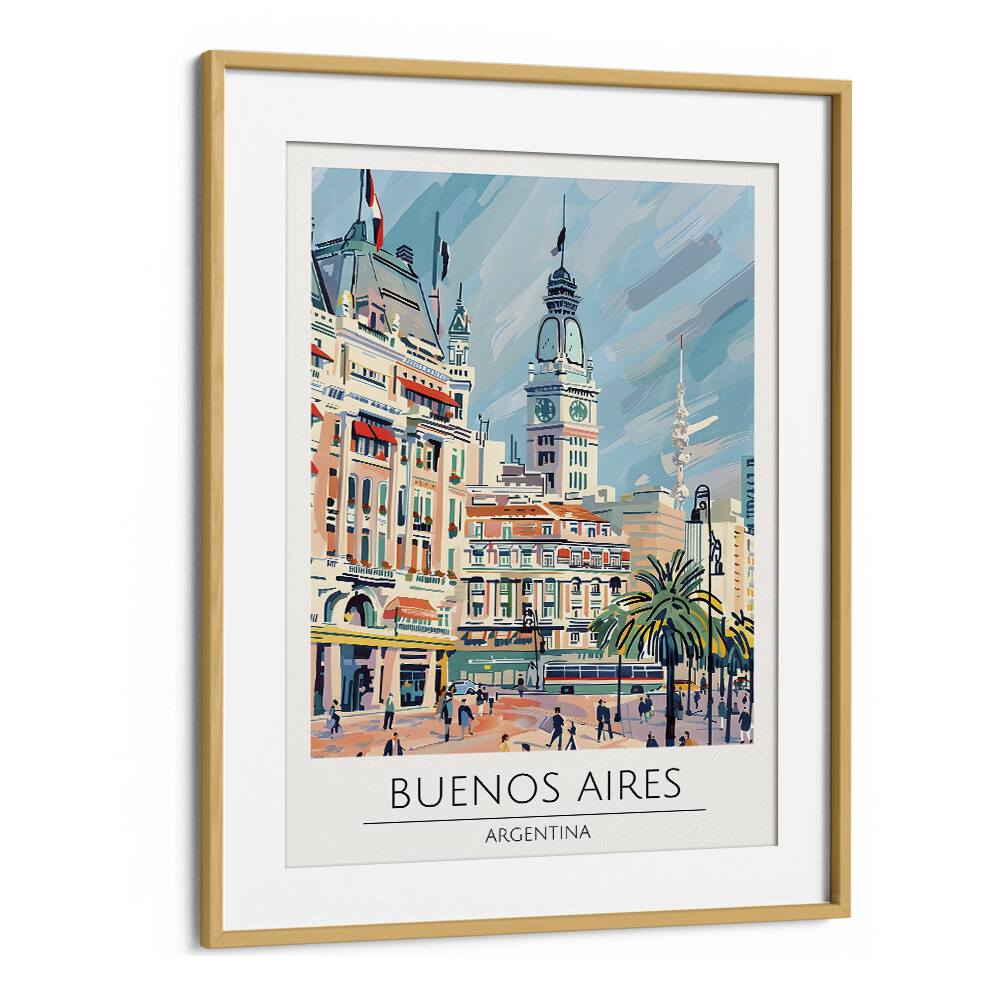 Stunning BUENOS AIRES - ARGENTINA-II, TRAVEL POSTERS framed art showcasing the vibrant architecture of Buenos Aires.