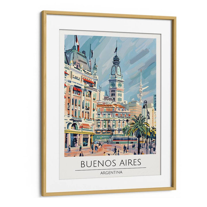Stunning BUENOS AIRES - ARGENTINA-II, TRAVEL POSTERS framed art showcasing the vibrant architecture of Buenos Aires.