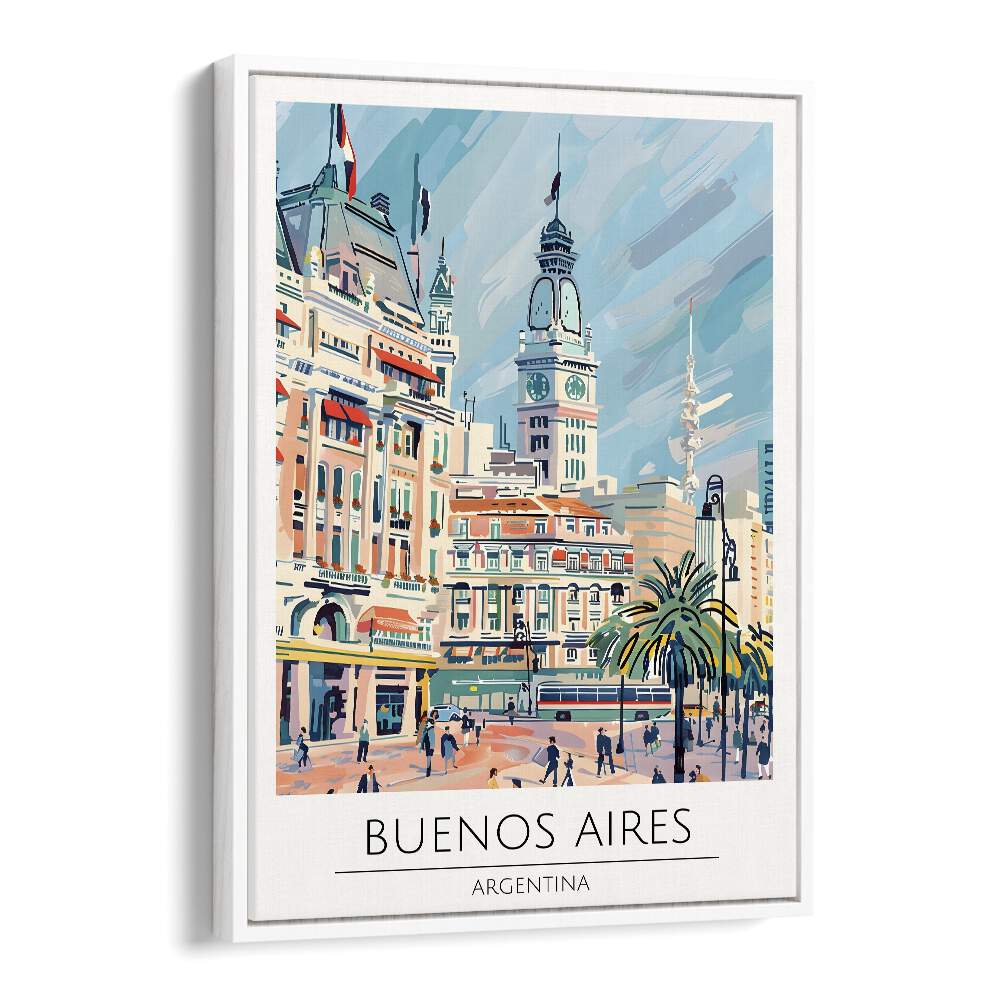 Explore the vibrant streets of Buenos Aires with our BUENOS AIRES - ARGENTINA-II, TRAVEL POSTERS in a white floater frame.