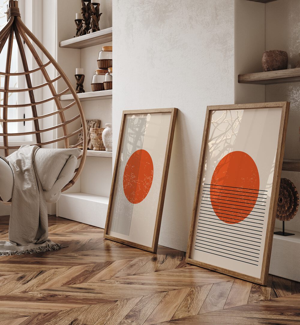 Stylish BURNT ORANGE SUN, SET OF 2 PAINTINGS perfect for adding warmth and modern charm to your living space.