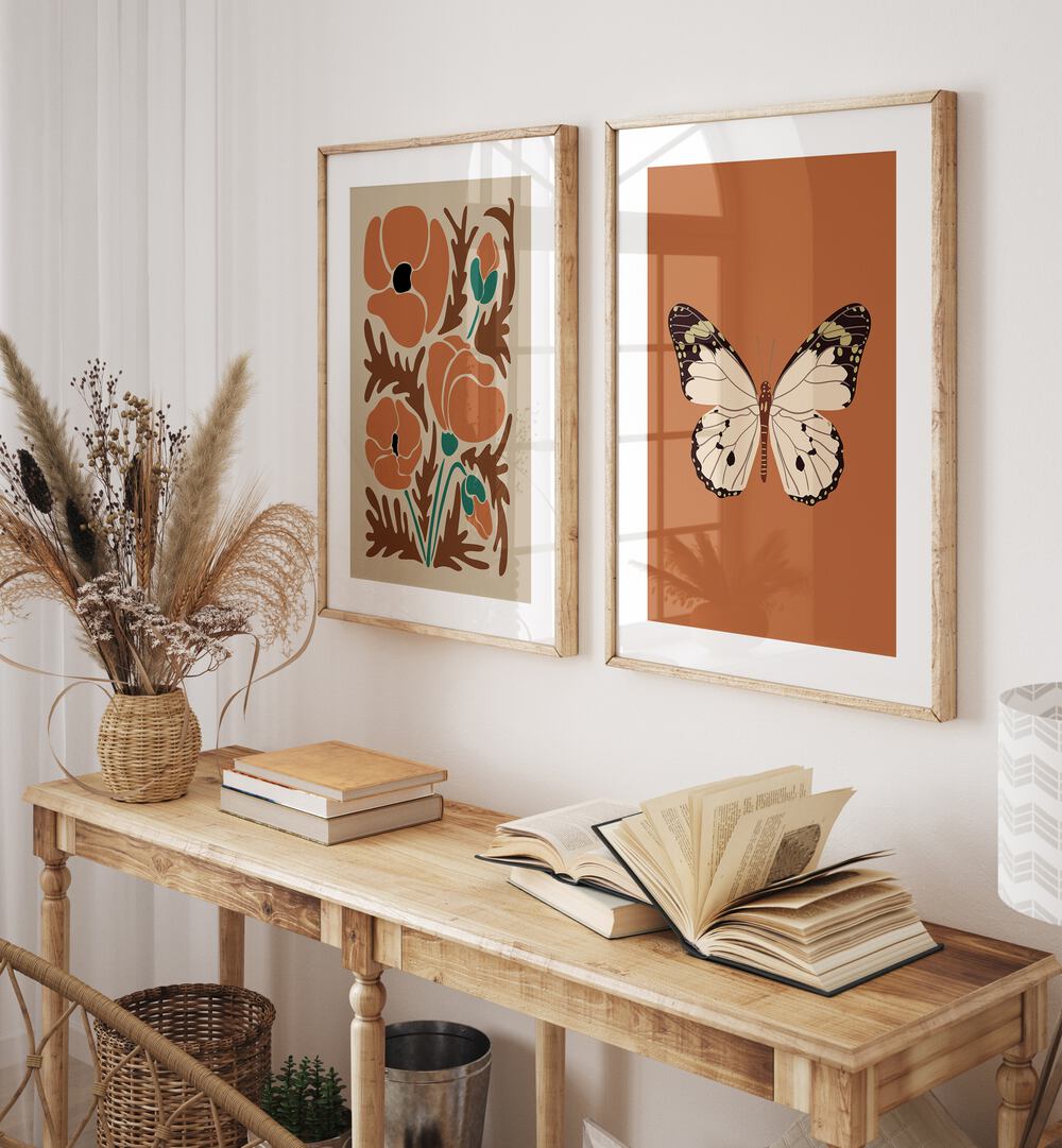 Elegant BUTTERFLY X BOTANICAL, SET OF 2 PAINTINGS enhancing home decor with nature-inspired artwork.