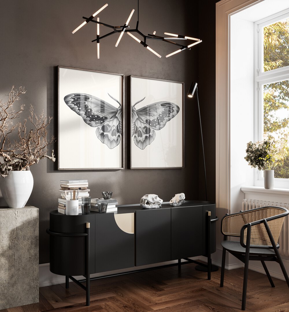 Stylish BUTTERFLY SKETCH SET, SET OF 2 PAINTINGS, enhancing home decor with elegant butterfly art.