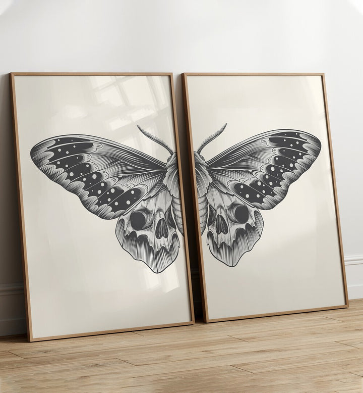 Elegant BUTTERFLY SKETCH SET, SET OF 2 PAINTINGS showcasing intricate butterfly sketches, perfect for home decor.
