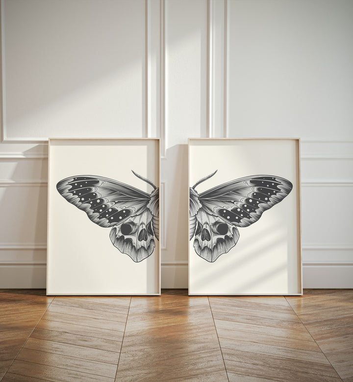Stylishly enhance your home with the BUTTERFLY SKETCH SET, SET OF 2 PAINTINGS featuring elegant butterfly sketches.