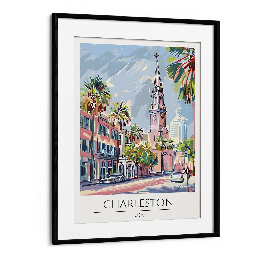 charleston-usa travel posters in Black Frame With Mount