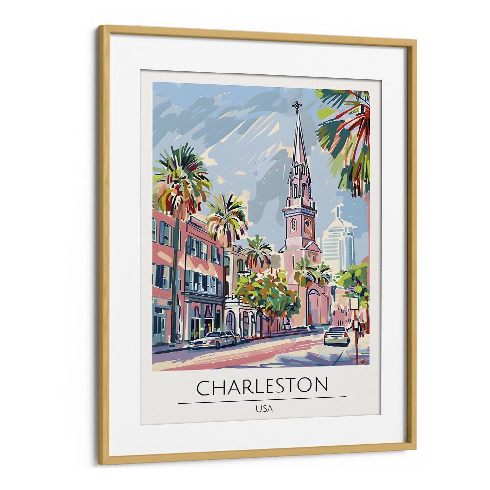 charleston-usa travel posters in Oak Wood Frame With Mount
