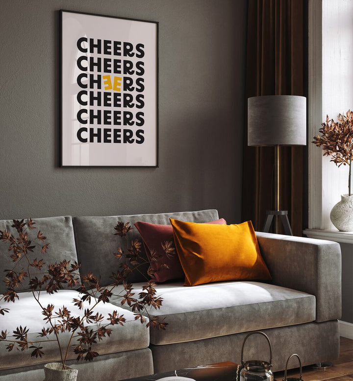 Stylish CHEERS, QUOTES poster adding a pop of positivity to modern home decor. Perfect for uplifting any space!