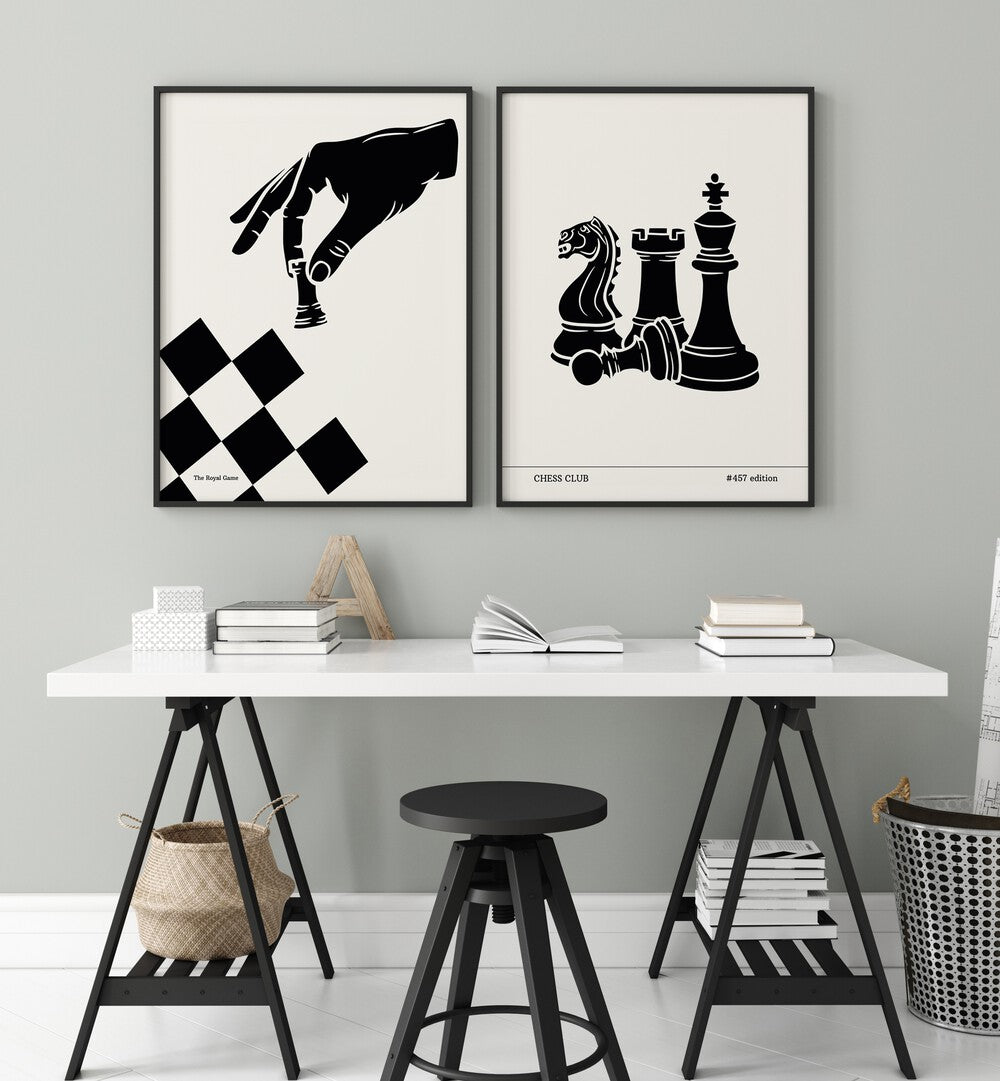Stylish CHESS PRINTS SET, SET OF 2 PAINTINGS, perfect for chess lovers to enhance any art collection.