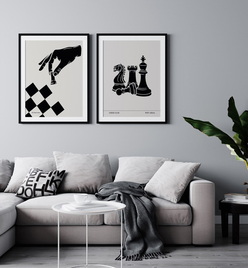 Elegant CHESS PRINTS SET, SET OF 2 PAINTINGS, perfect for chess lovers to enhance any art collection.