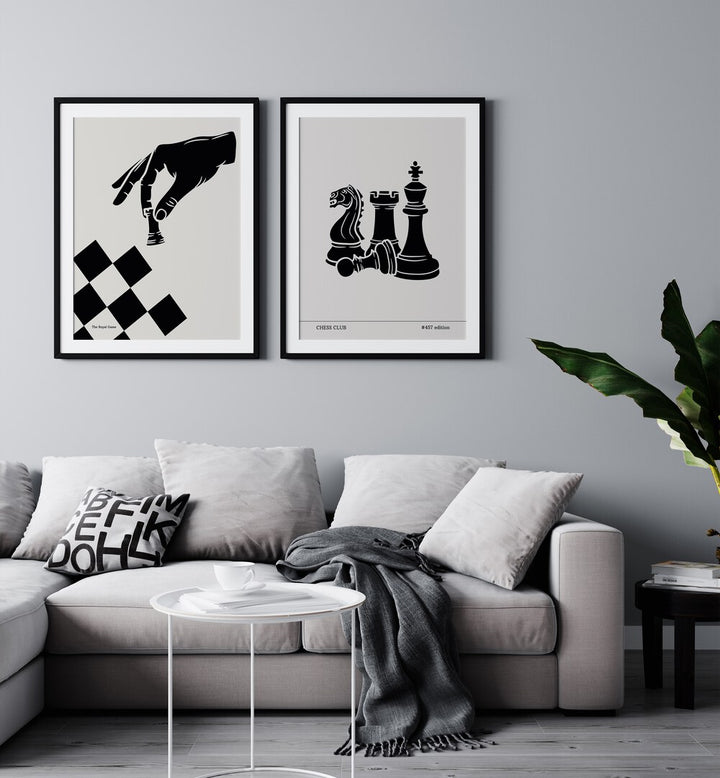 Elegant CHESS PRINTS SET, SET OF 2 PAINTINGS, perfect for chess lovers to enhance any art collection.