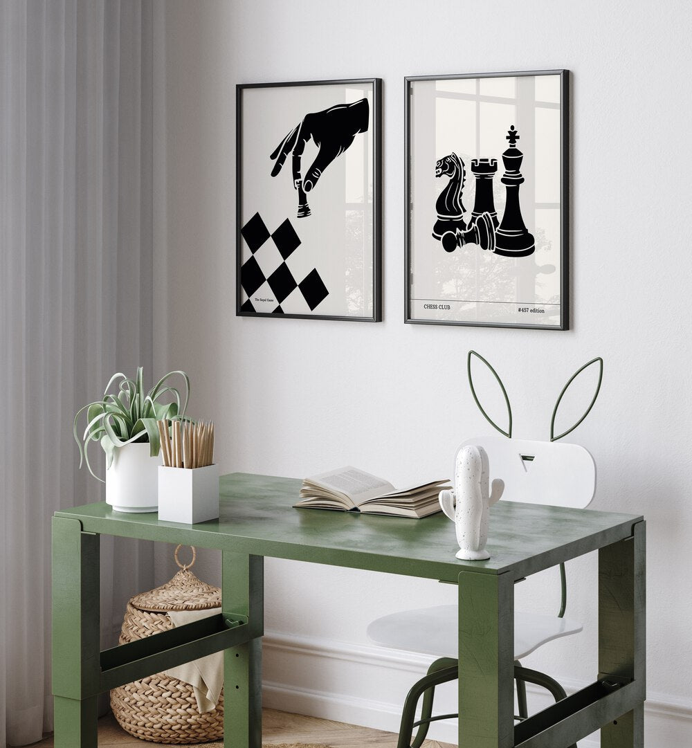 Stylish CHESS PRINTS SET, SET OF 2 PAINTINGS, perfect for chess lovers to elevate any living space.