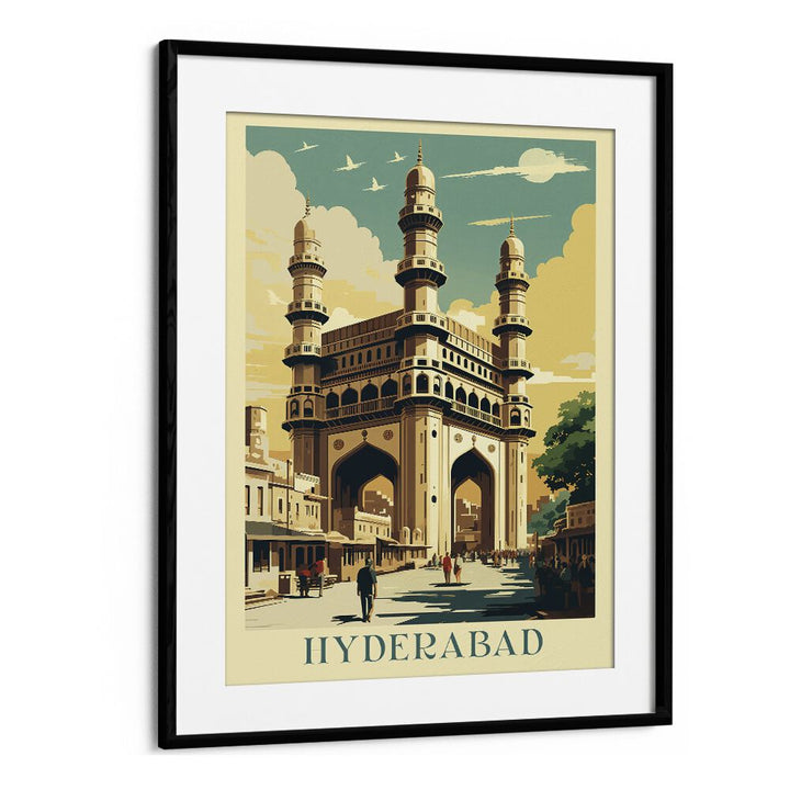 city of nizam-hyderabad travel posters in Black Frame With Mount