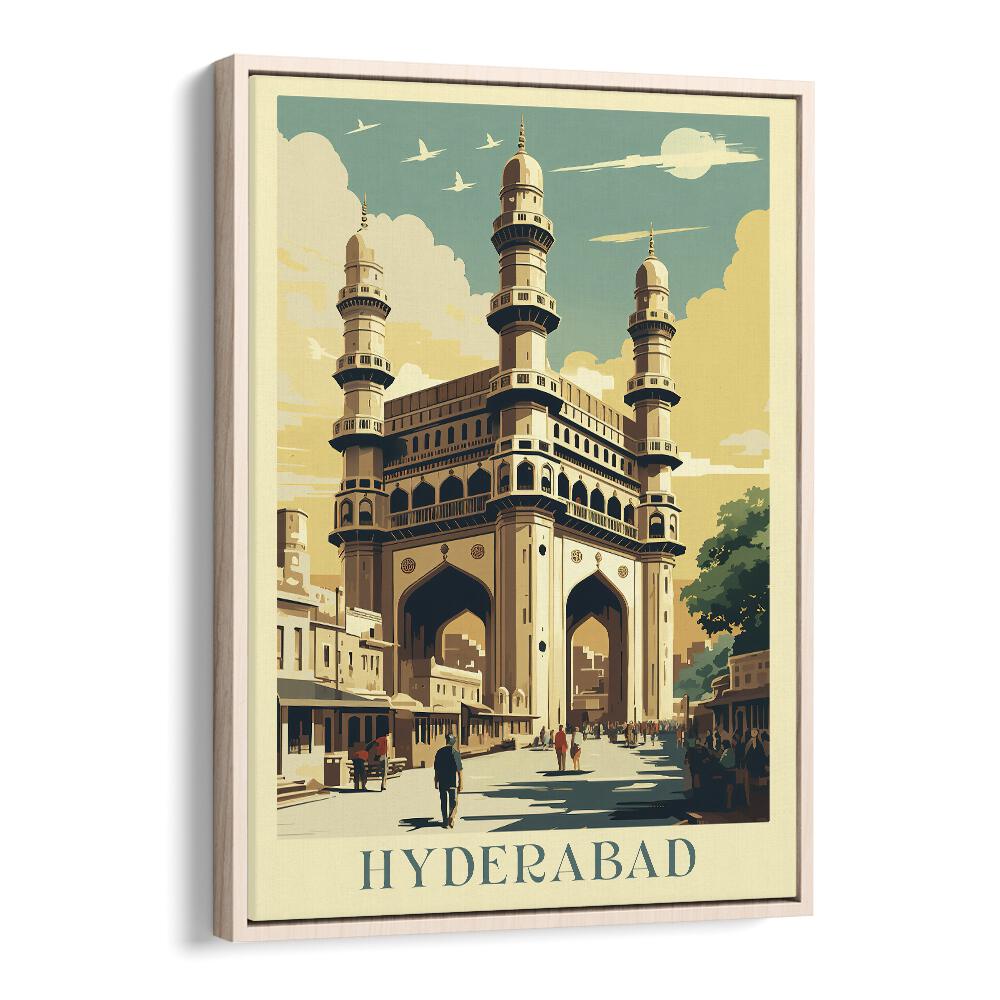 city of nizam-hyderabad travel posters in Oak Wood Floater Frame