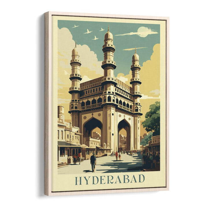 city of nizam-hyderabad travel posters in Oak Wood Floater Frame
