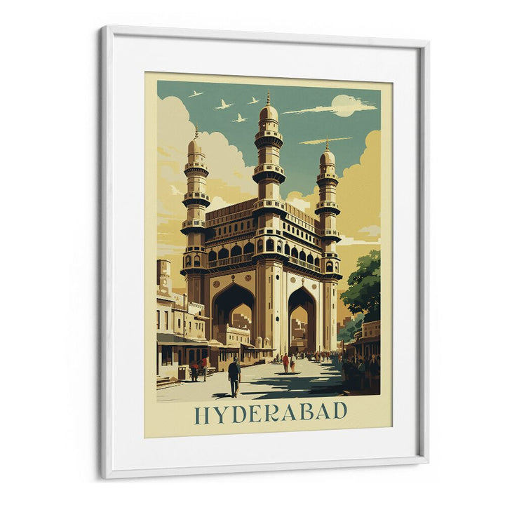 city of nizam-hyderabad travel posters in White Frame With Mount