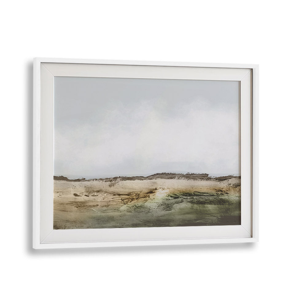 Elevate your decor with CLIFFS, LANDSCAPE PAINTINGS by Dan Hobday, featuring stunning abstract details in a white frame.
