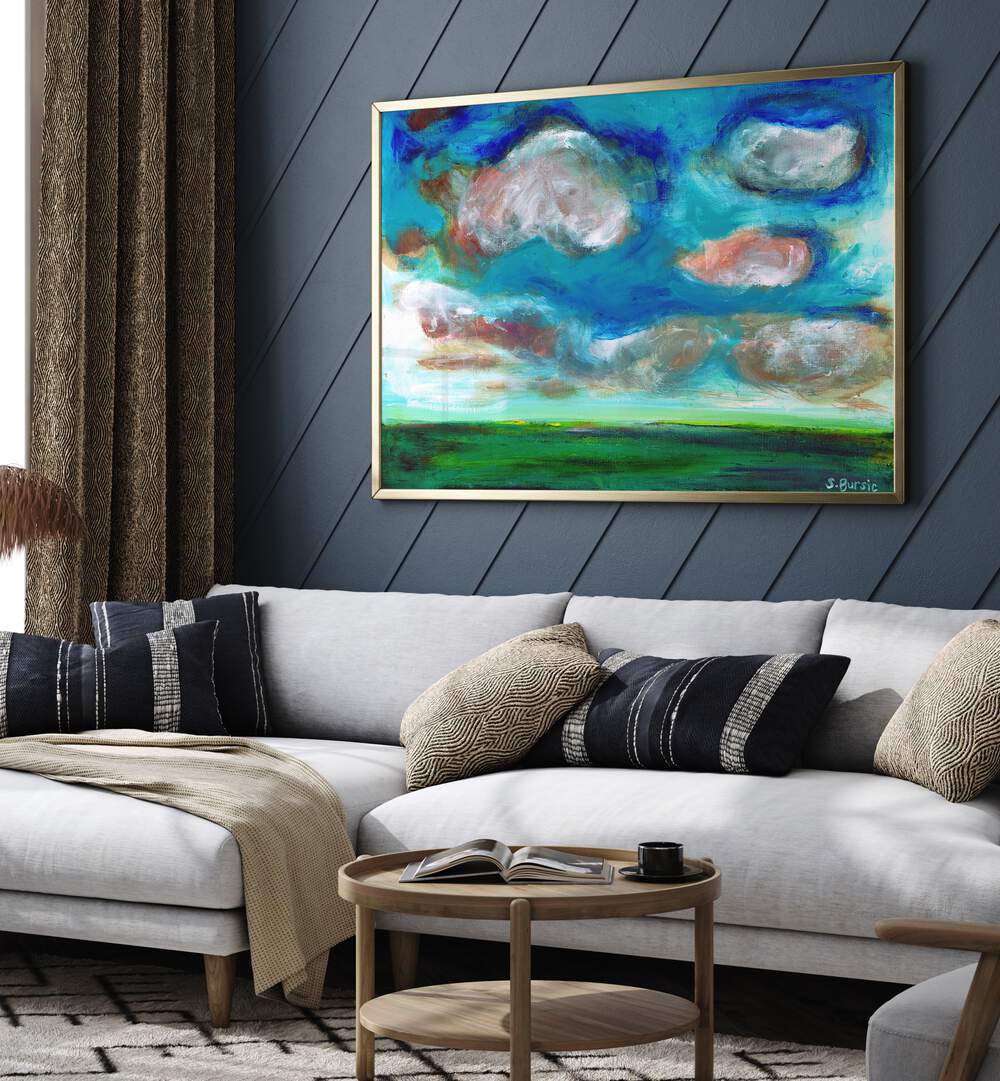 Stunning CLOUDY LANDSCAPE , LANDSCAPE PAINTINGS showcasing ethereal beauty and femininity in a cozy living space.