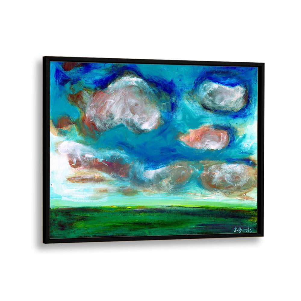 Dreamy CLOUDY LANDSCAPE , LANDSCAPE PAINTINGS showcasing ethereal beauty in a black frame, perfect for art lovers.