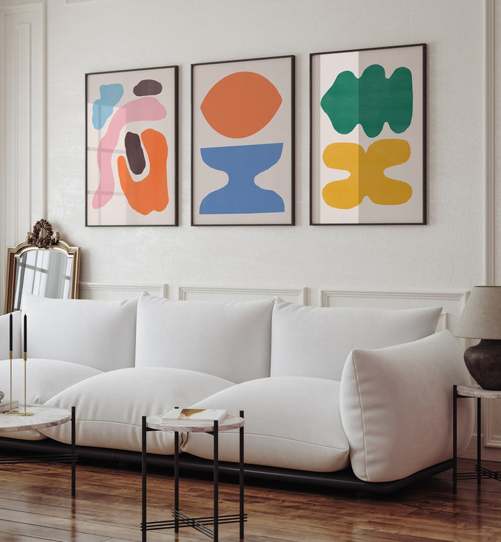 Bright and modern COLOUR ABSTRACTS, SET OF 3 PAINTINGS, perfect for enhancing your interior decor with vibrant art.