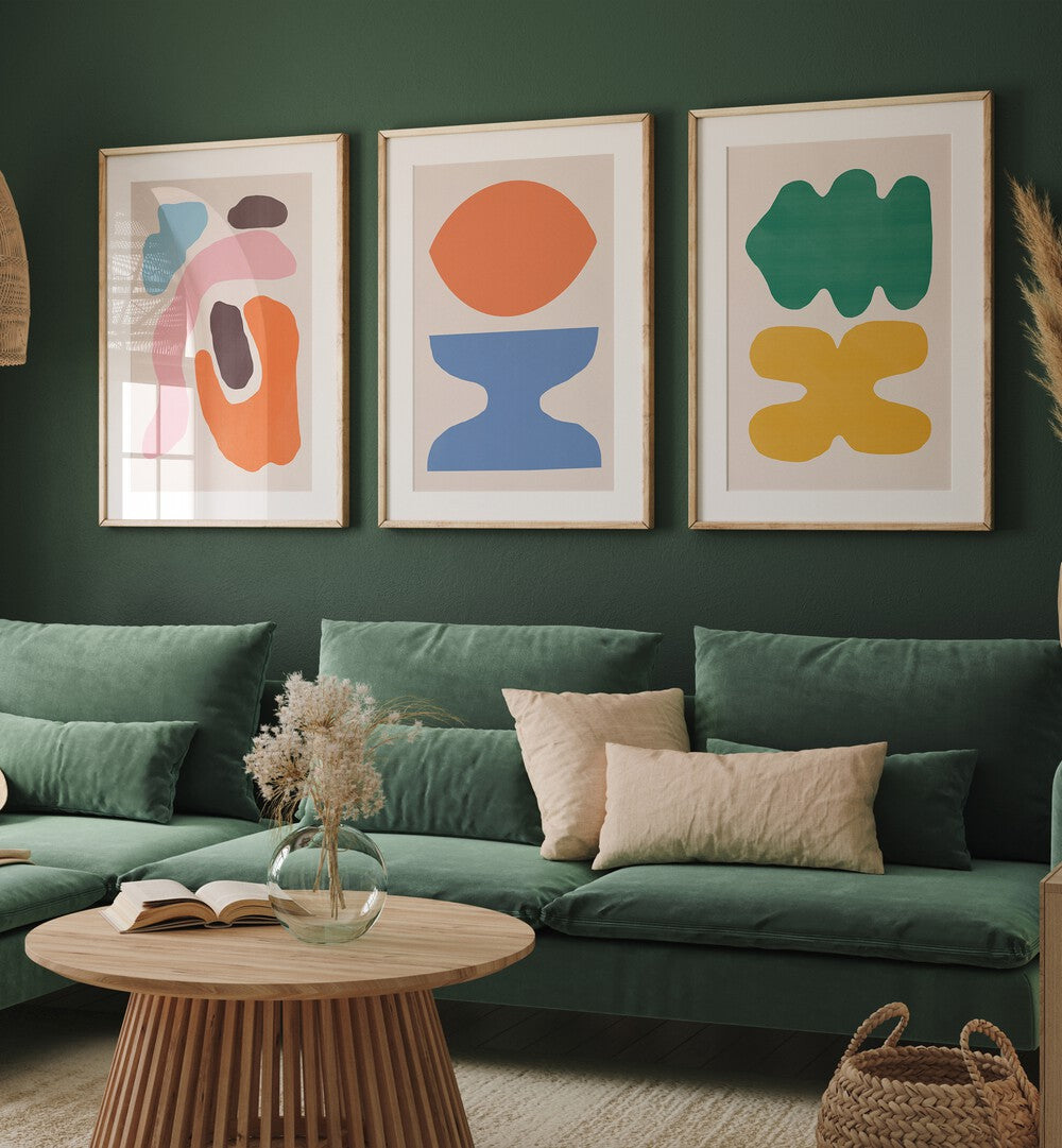 Vibrant COLOUR ABSTRACTS, SET OF 3 PAINTINGS, perfect for elevating your home decor with modern artistry.