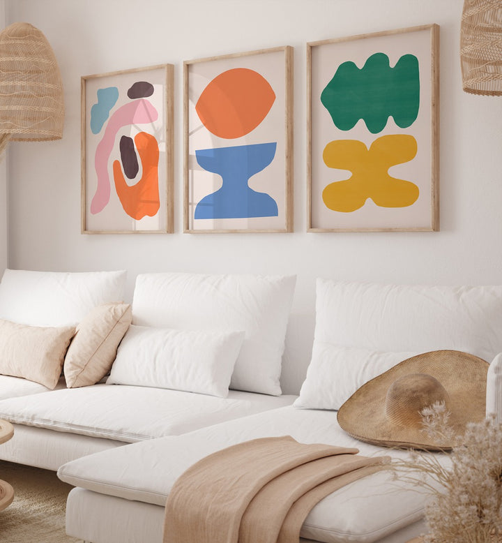 Brighten your space with COLOUR ABSTRACTS, SET OF 3 PAINTINGS, featuring vibrant modern designs for stylish decor.
