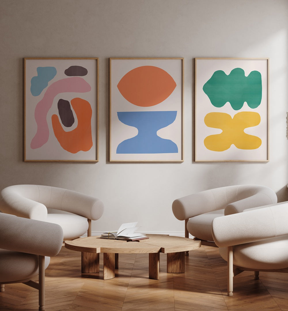 Vibrant COLOUR ABSTRACTS, SET OF 3 PAINTINGS elevates your decor with stunning modern wall art pieces.