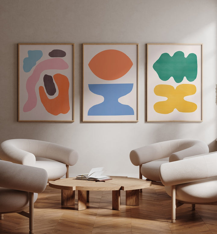 Vibrant COLOUR ABSTRACTS, SET OF 3 PAINTINGS elevates your decor with stunning modern wall art pieces.